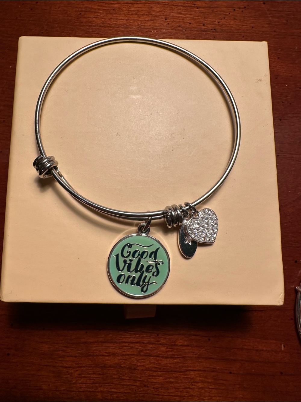 Unwritten Silver Tone Adjustable Charm Bangle Bracelet Disc Heart